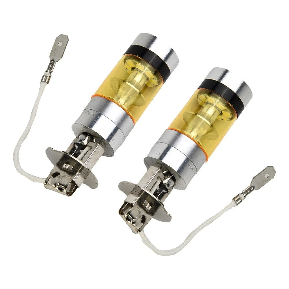 2X H3 100W 2828SMD LED Fog Light Bulbs Yellow for Car (12-24V)