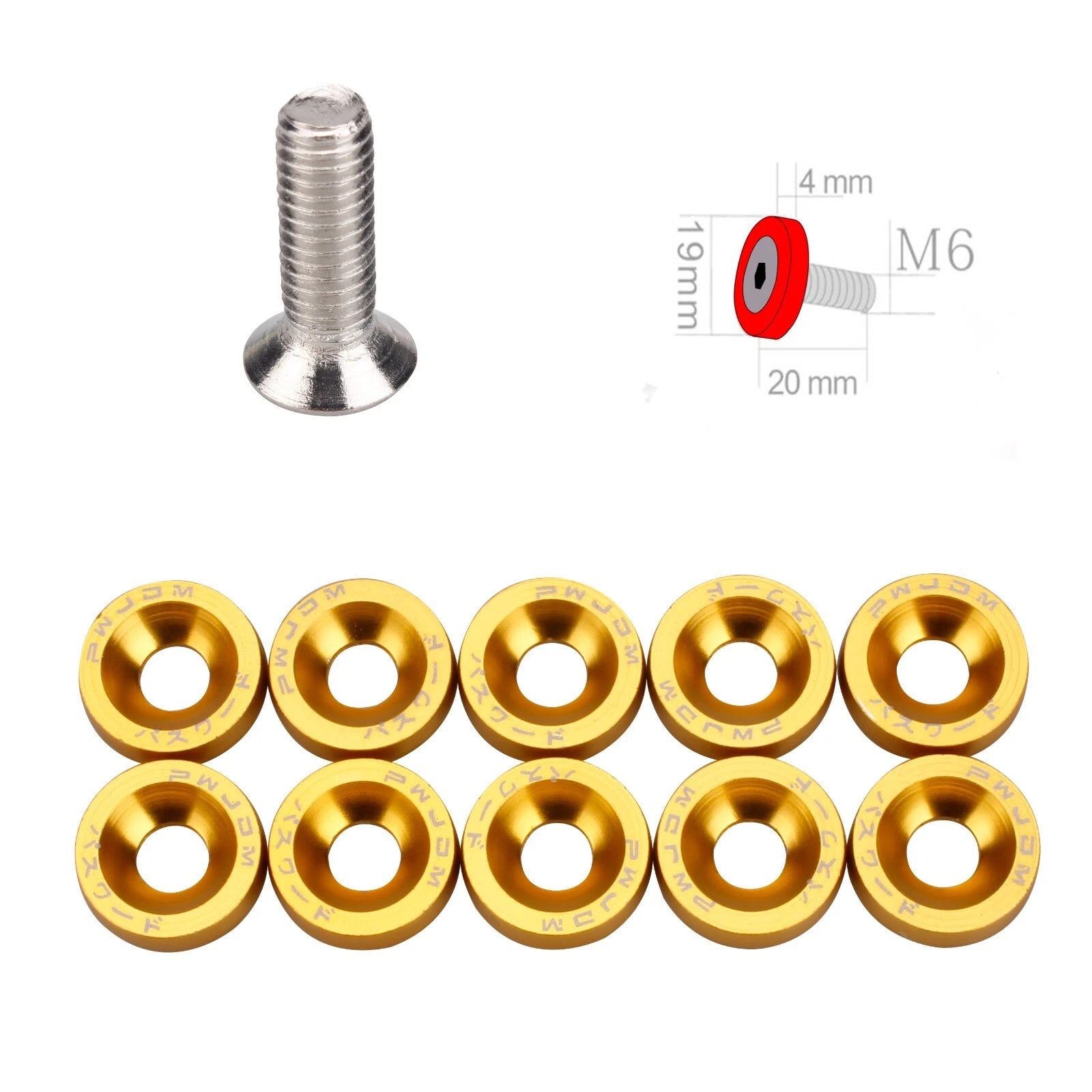 50Pcs Billet Aluminum Fender Bumper Washer Bolt Dress Up Kit for JDM Vehicles