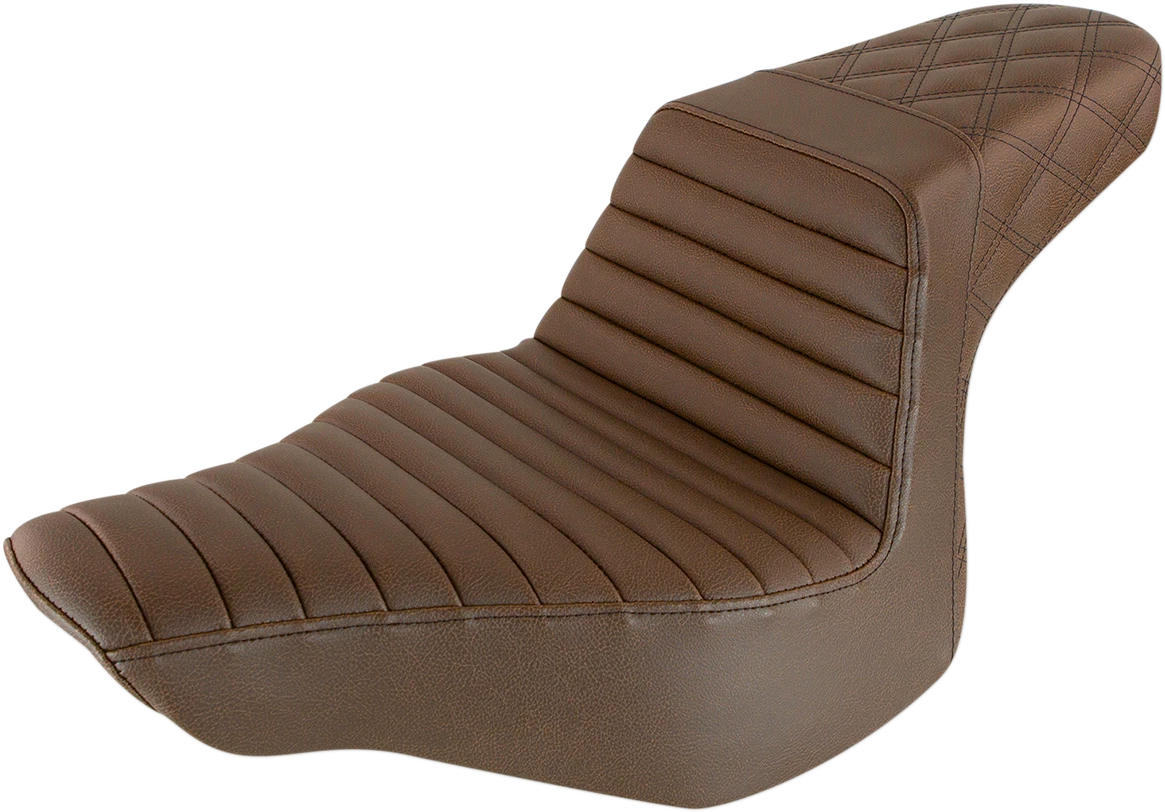 SADDLEMEN Step-Up Seat for Harley Davidson (2014–2023) - Brown Tuck-n-Roll