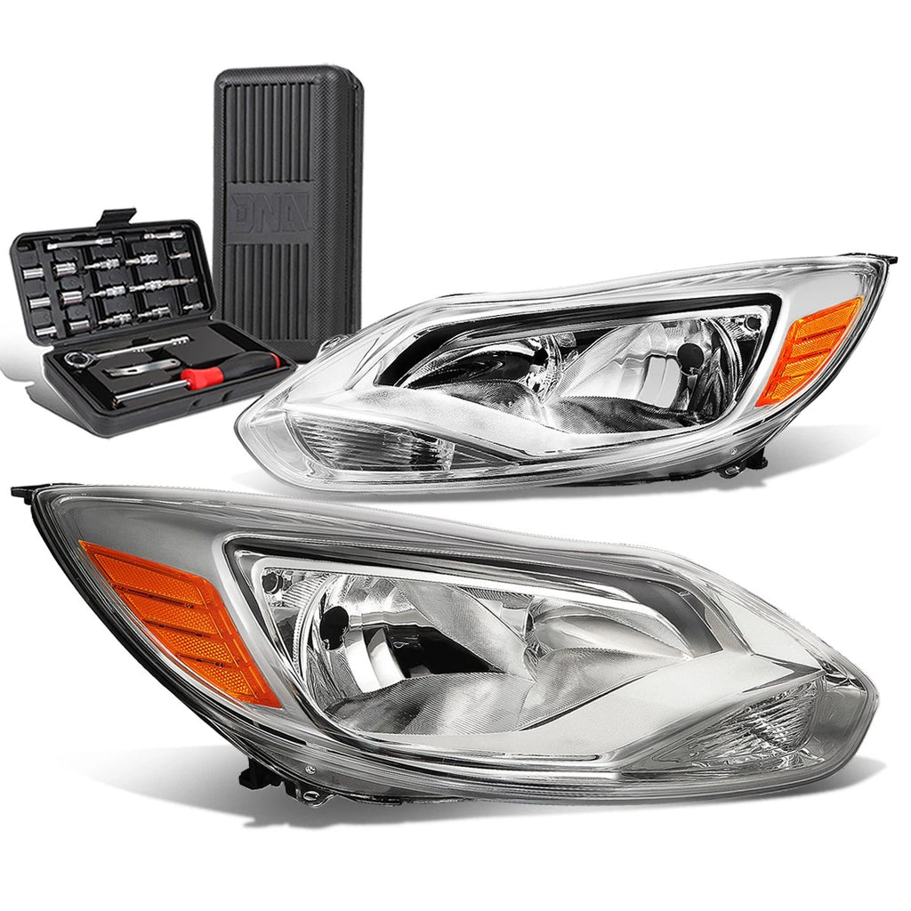 Pair of Chrome Amber Side Headlight Lamps for Ford Focus (2012–2014)