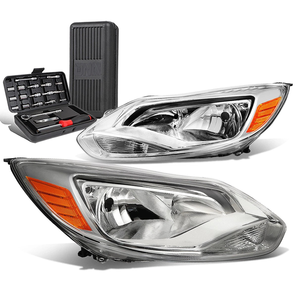 Pair of Chrome Amber Side Headlight Lamps for Ford Focus (2012–2014)