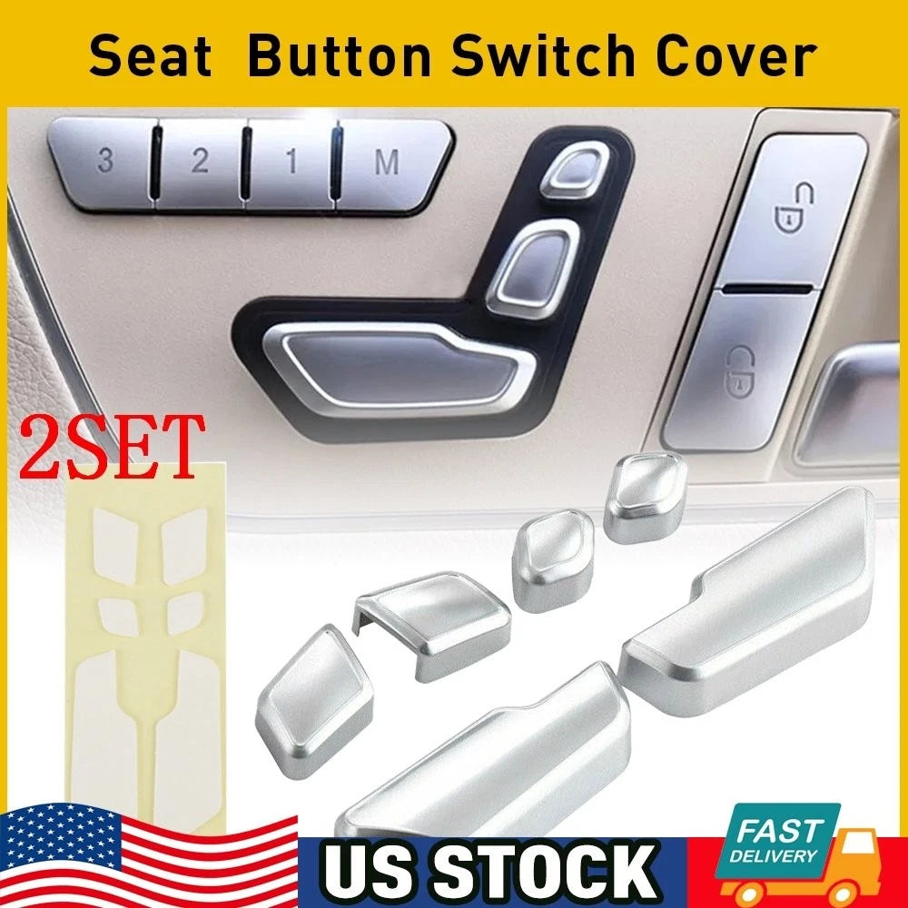Set of 2 Silver Door Seat Adjust Button Switch Covers for Mercedes-Benz W212 (2009–2016)