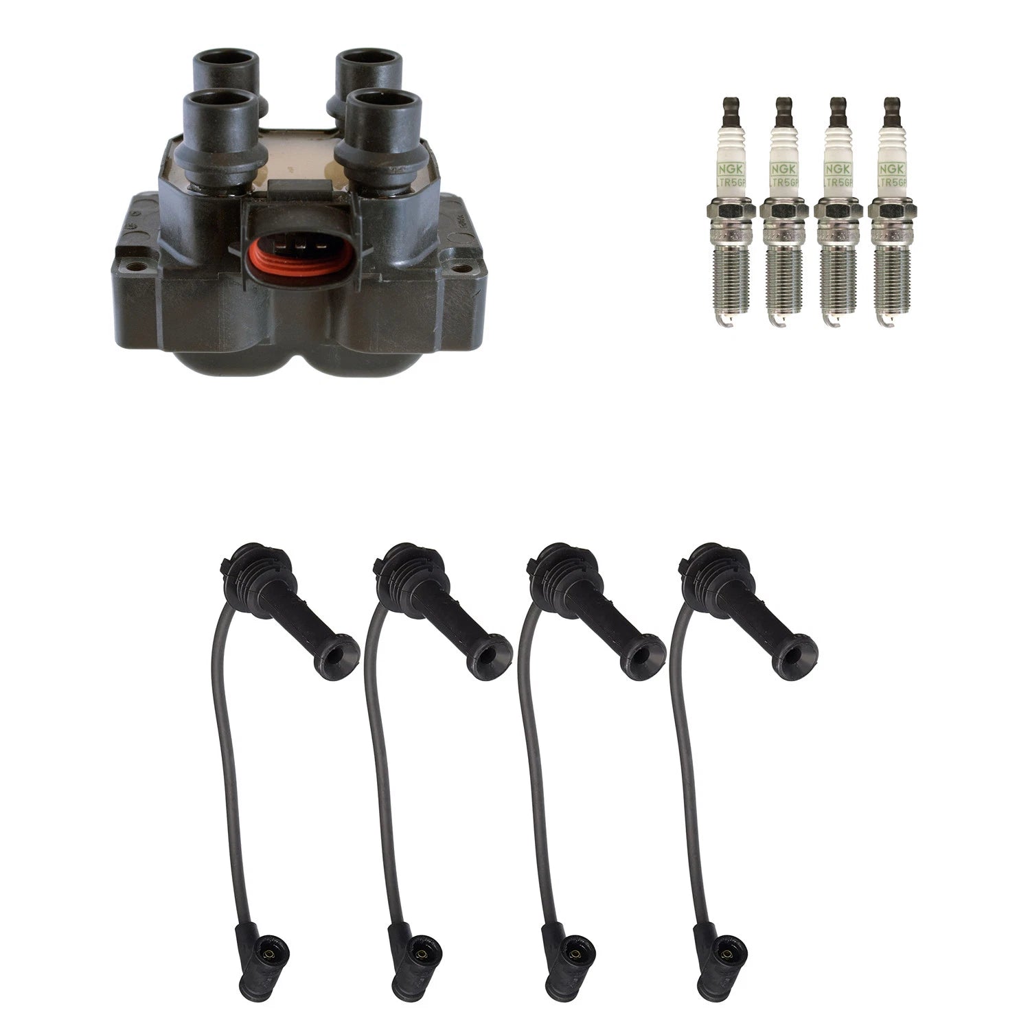 Set of 4 Denso Ignition Coil Wires & NGK Platinum Spark Plugs for Contour Escort (1995–2000)