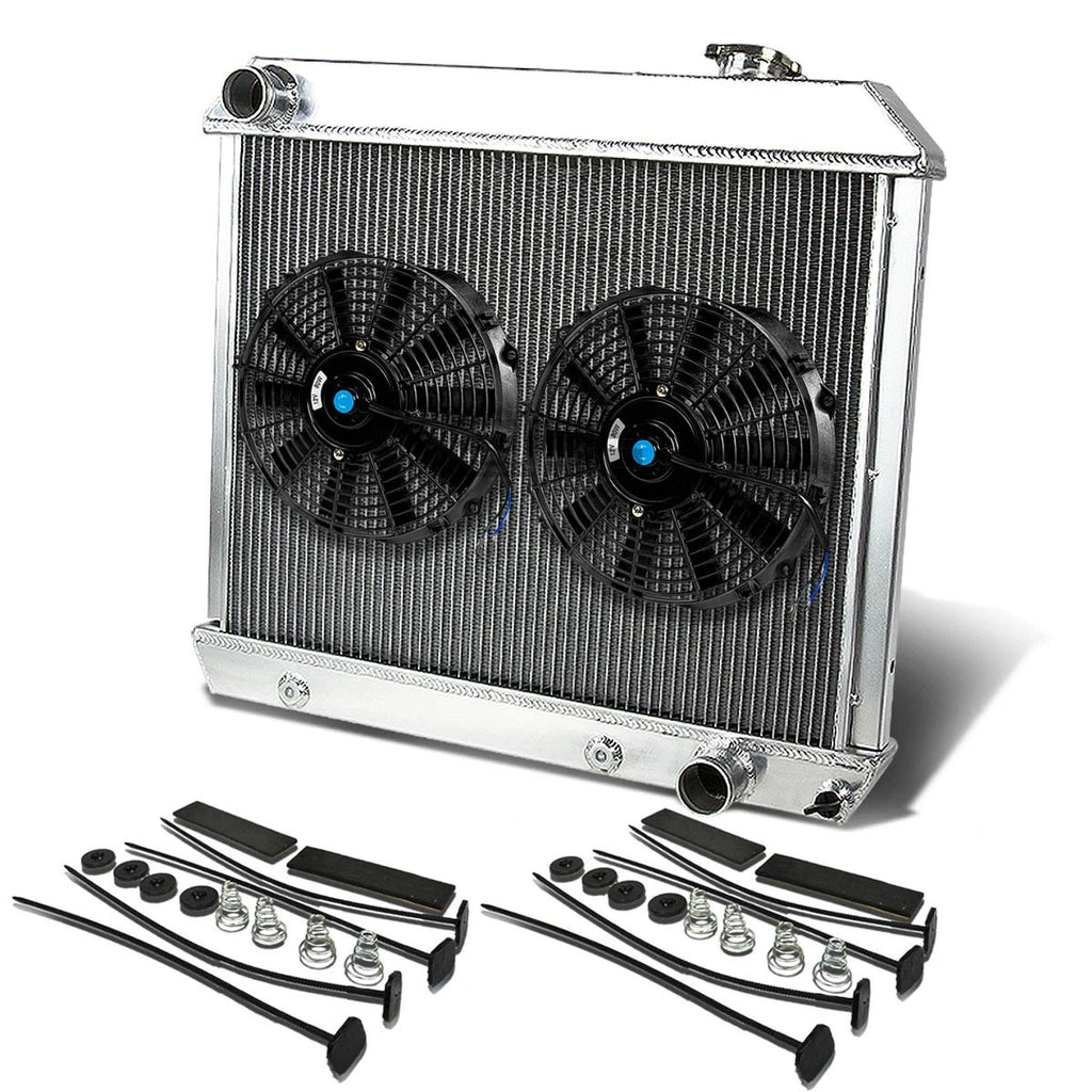 3 Row Aluminum Radiator + 10" Black Fans for Chevy C/K Pickup (1961–1966)