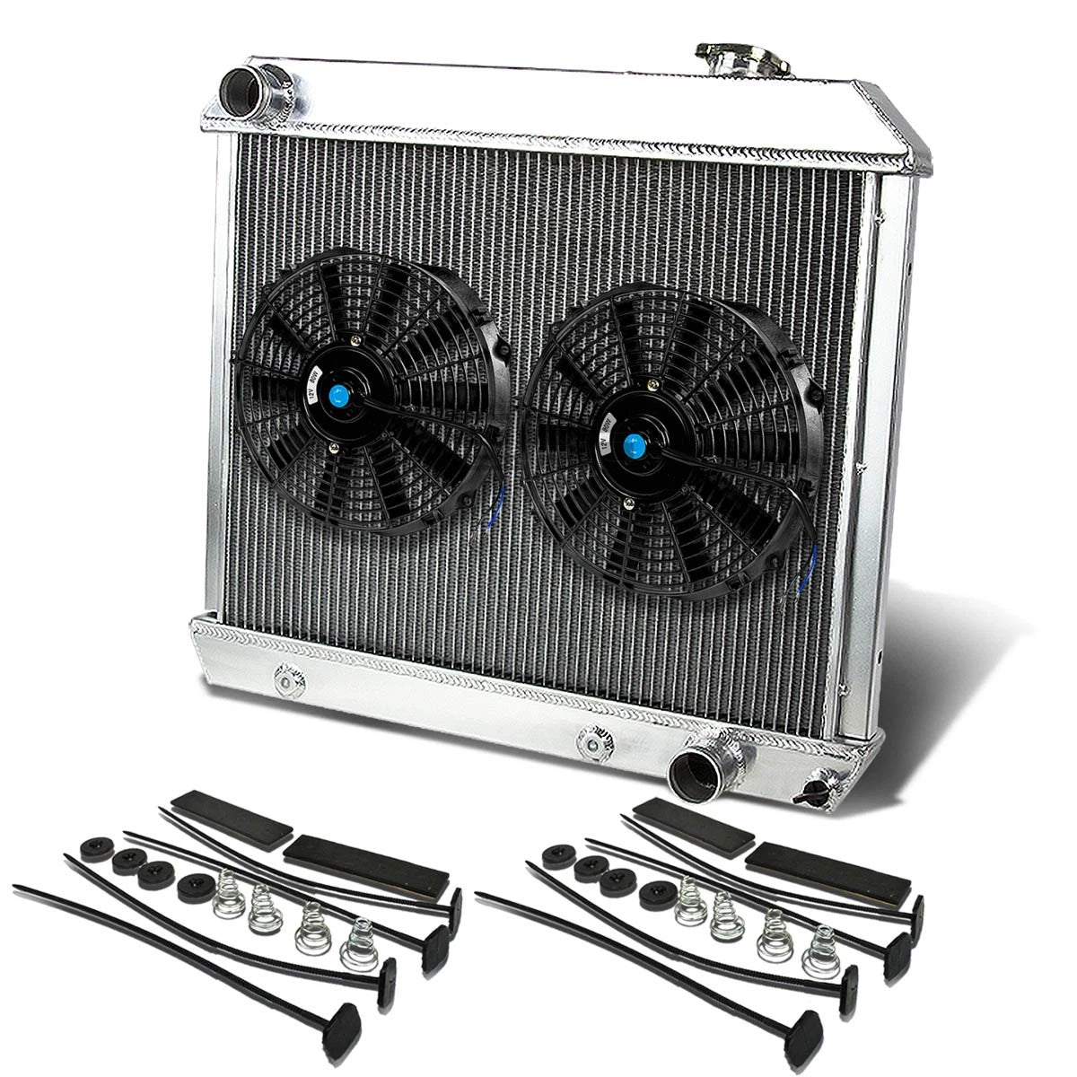 3 Row Aluminum Radiator + 10" Black Fans for Chevy C/K Pickup (1961–1966)