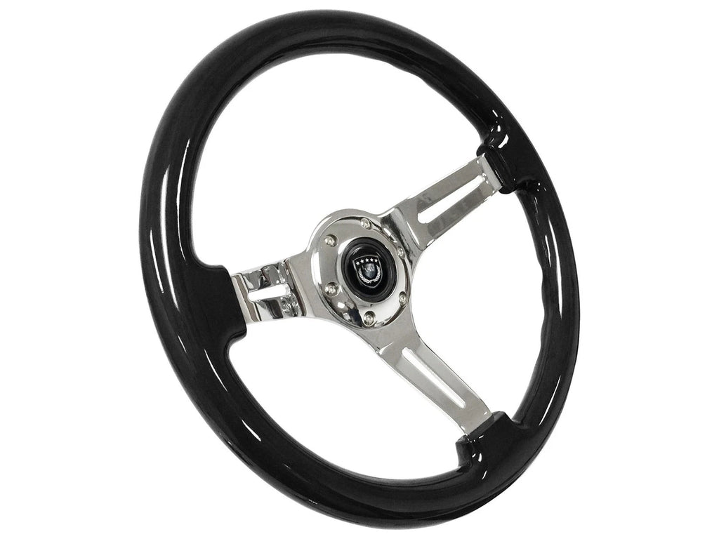 14 Inch Chrome Slotted Steering Wheel with Ash Wood Grip for Horn Button