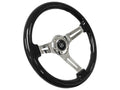 14 Inch Chrome Slotted Steering Wheel with Ash Wood Grip for Horn Button