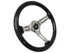 14 Inch Chrome Slotted Steering Wheel with Ash Wood Grip for Horn Button