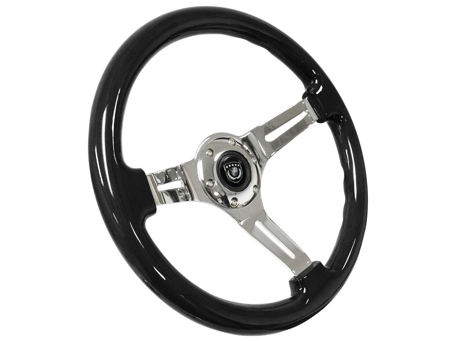 14 Inch Chrome Slotted Steering Wheel with Ash Wood Grip for Horn Button