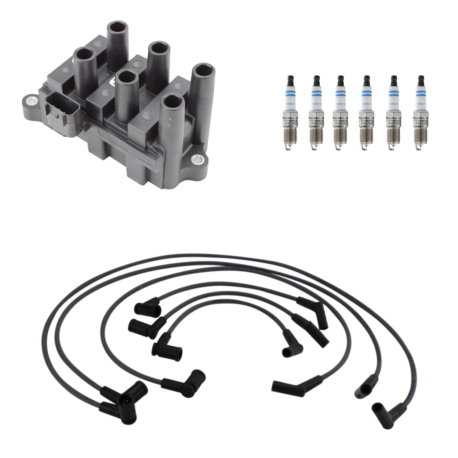 Set of 6 Denso Ignition Coil Wires & Bosch Iridium Spark Plugs for Ford Mustang