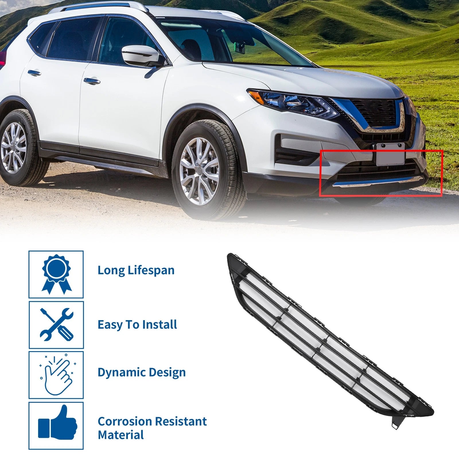 Front Lower Hood Bumper Grille Grill for Nissan Rogue (2016–2020) No.622546FL0A
