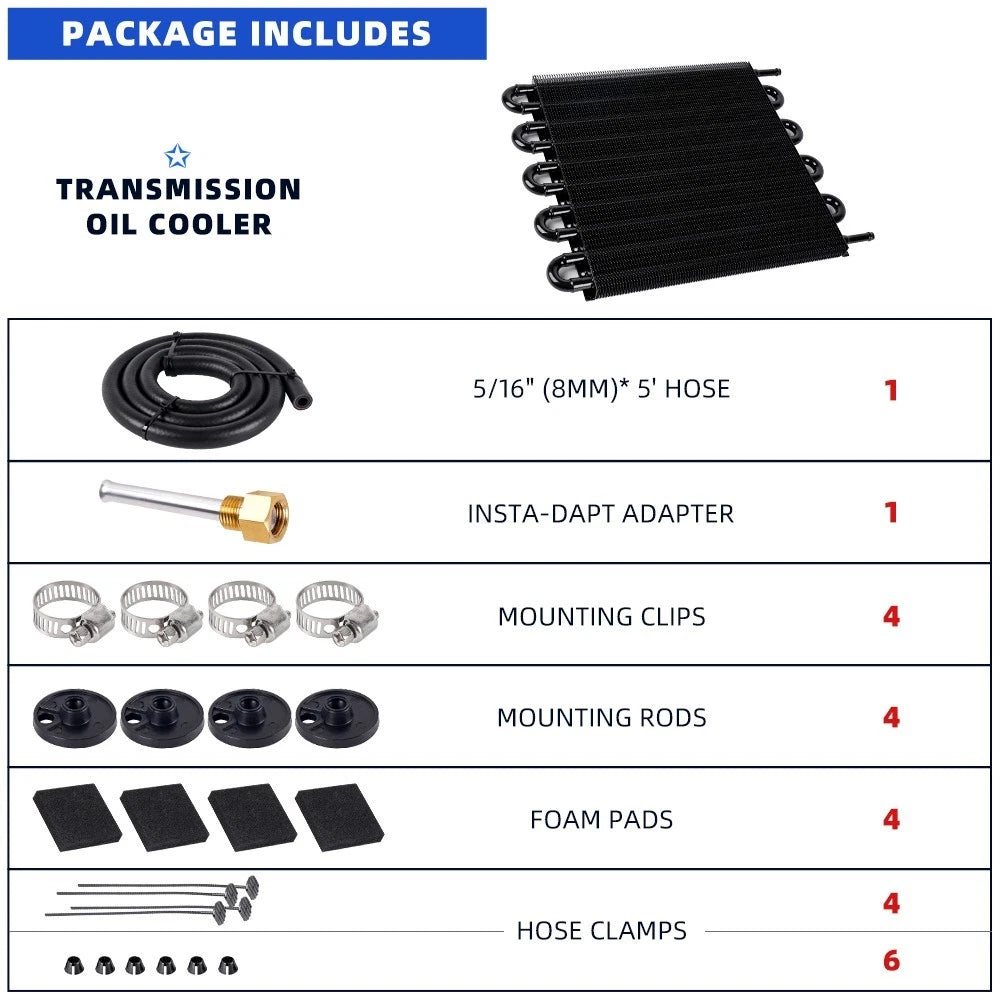 10 Pass Aluminum Engine Oil Cooler Radiator with Hose Mounting Kit