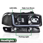 LED DRL Smoke Black Headlights & Bumper Lamps for GMC Sierra/Yukon (1999–2007)