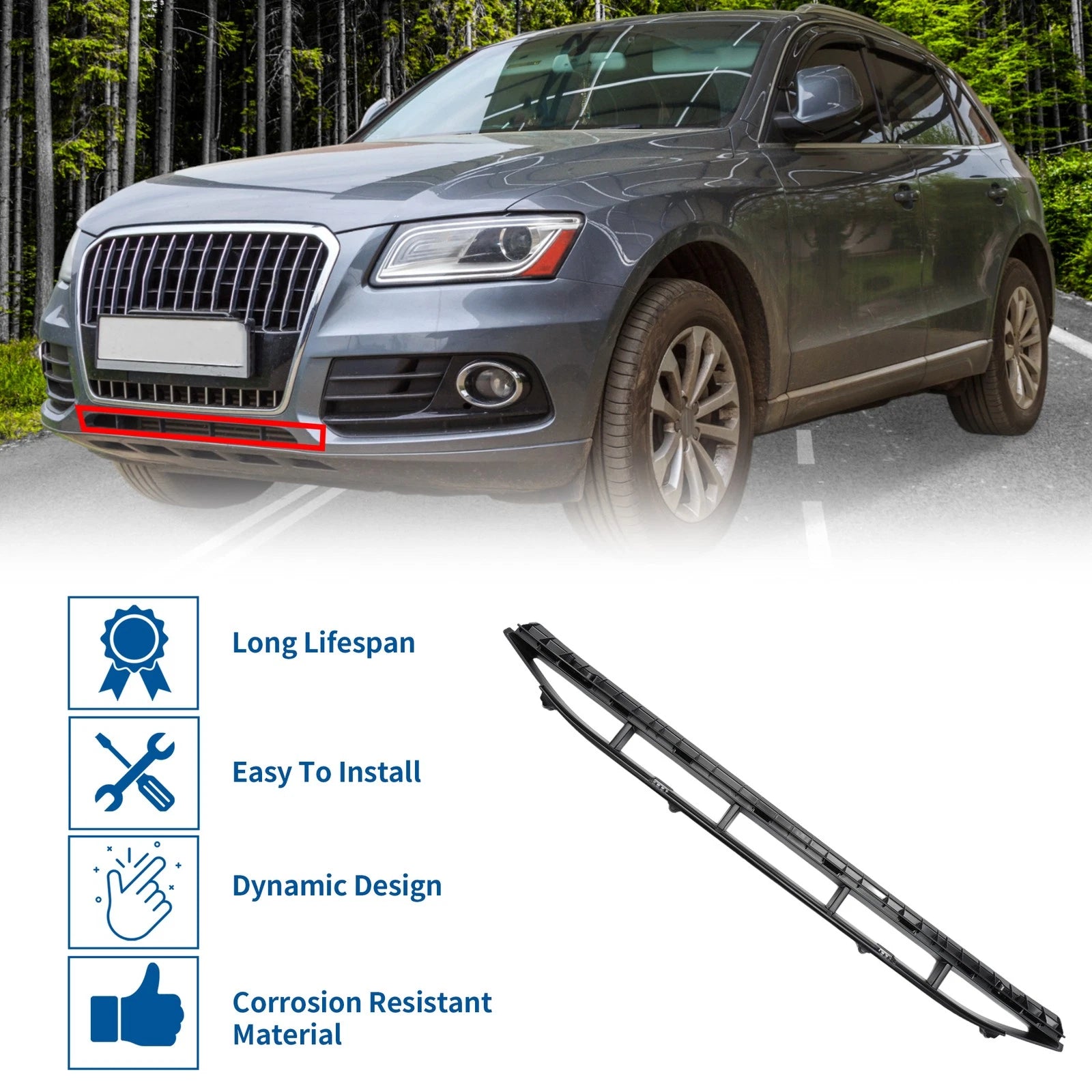 Front Lower Bumper Grille for Audi Q5 (2009–2017) No.8R0807647B Black Sport Style