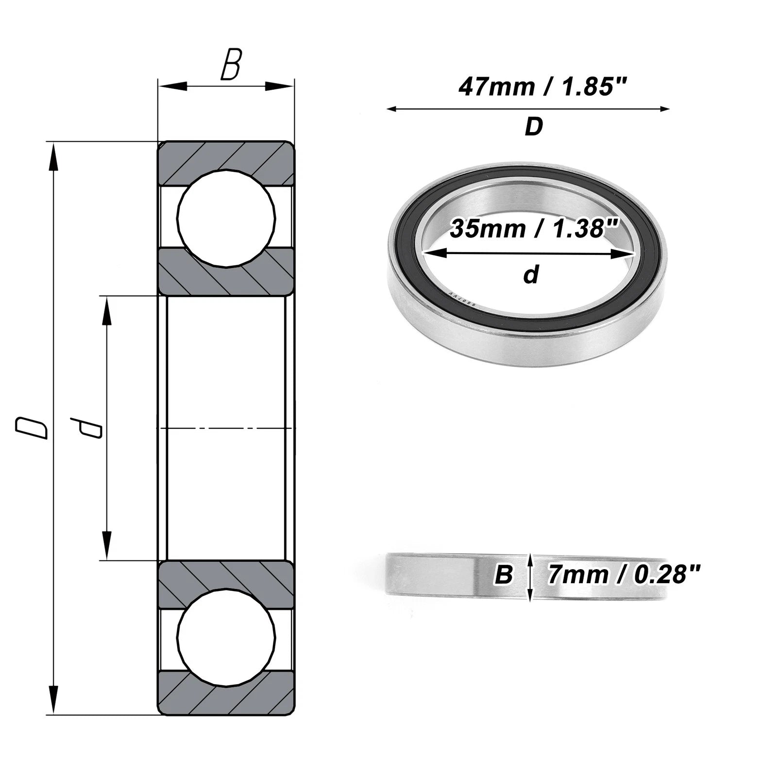 Deep Groove Ball Bearing 6807VV for Scooter Skateboard Wheel (35x47x7mm)