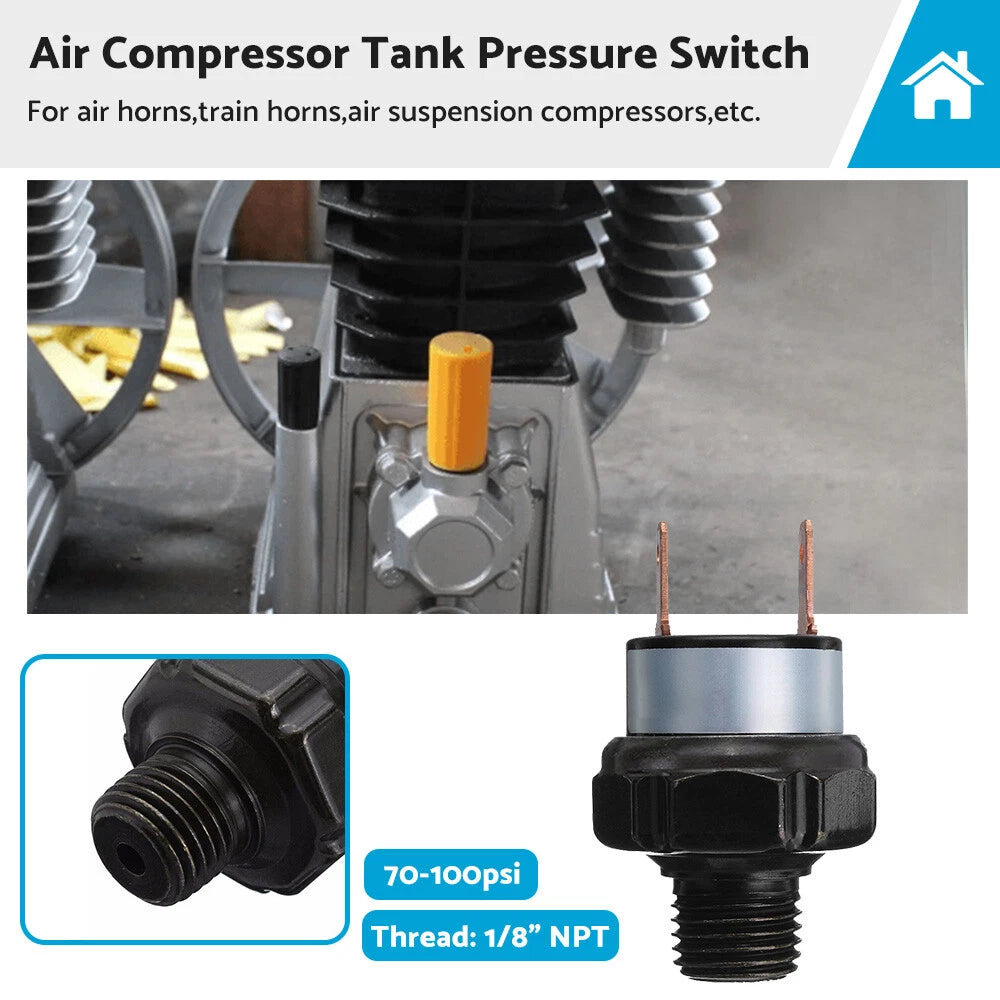 1/8 NPT Air Compressor Pressure Switch 70-100psi 12V 24V Universal