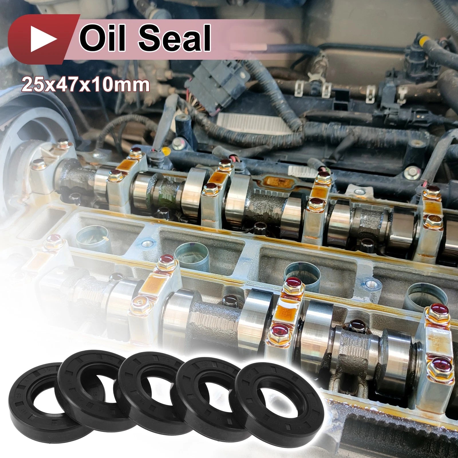 Set of 5 Rotary Shaft Oil Seals 25x47x10mm Nitrile Rubber for Various Models
