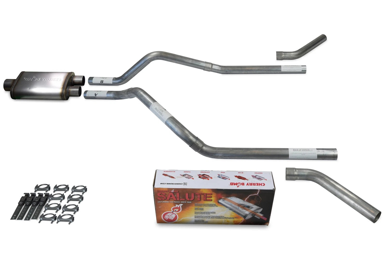 2.5" Dual Exhaust Kit for GMC Jimmy (1995–1999) - Cherry Bomb Salute, Corner Exit