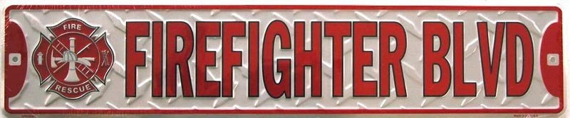Firefighter Parking Sign for Fire Rescue EMT (Diamond Plated)