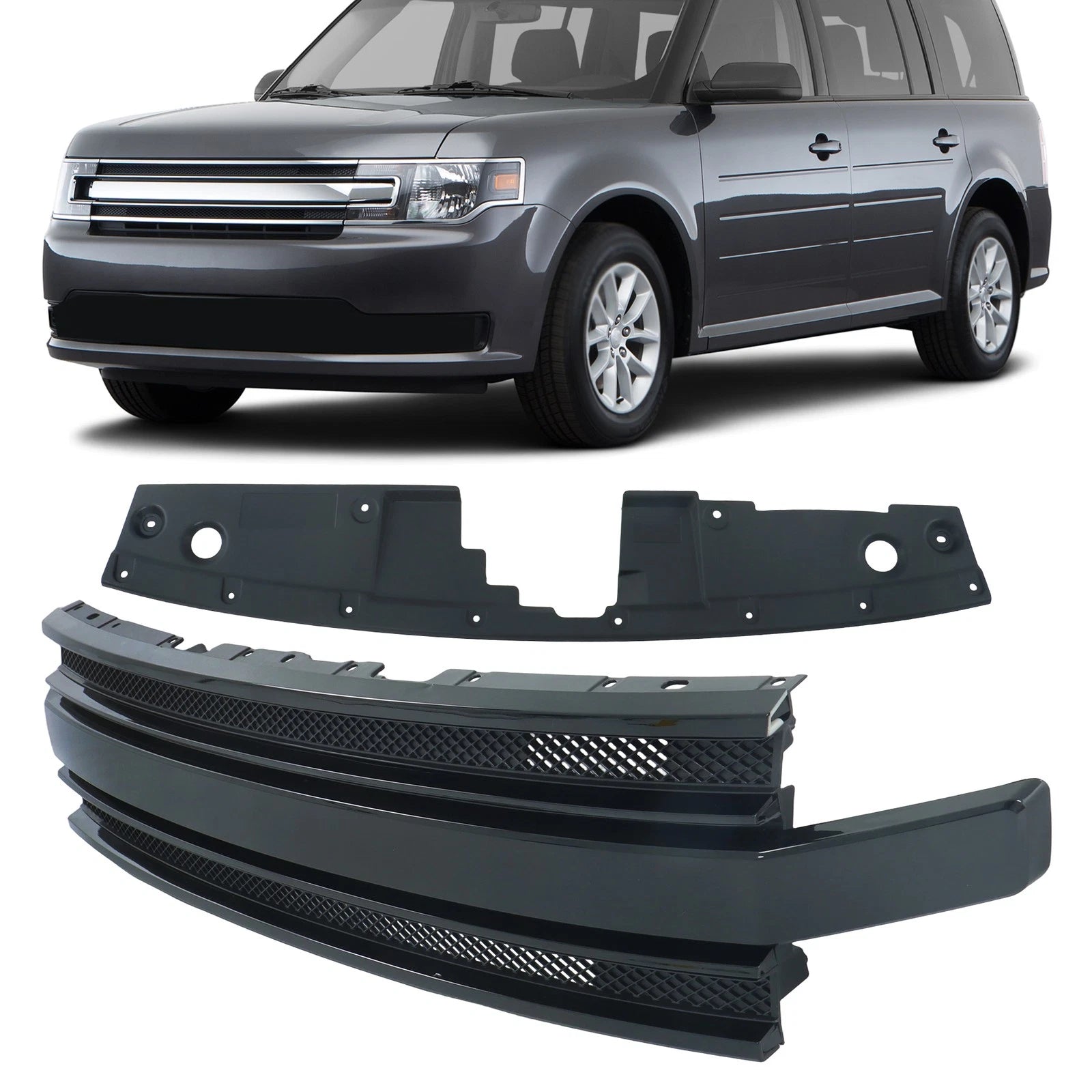 Front Bumper Grille Assembly with Insert Gloss Black for Ford Flex (2013-2019)