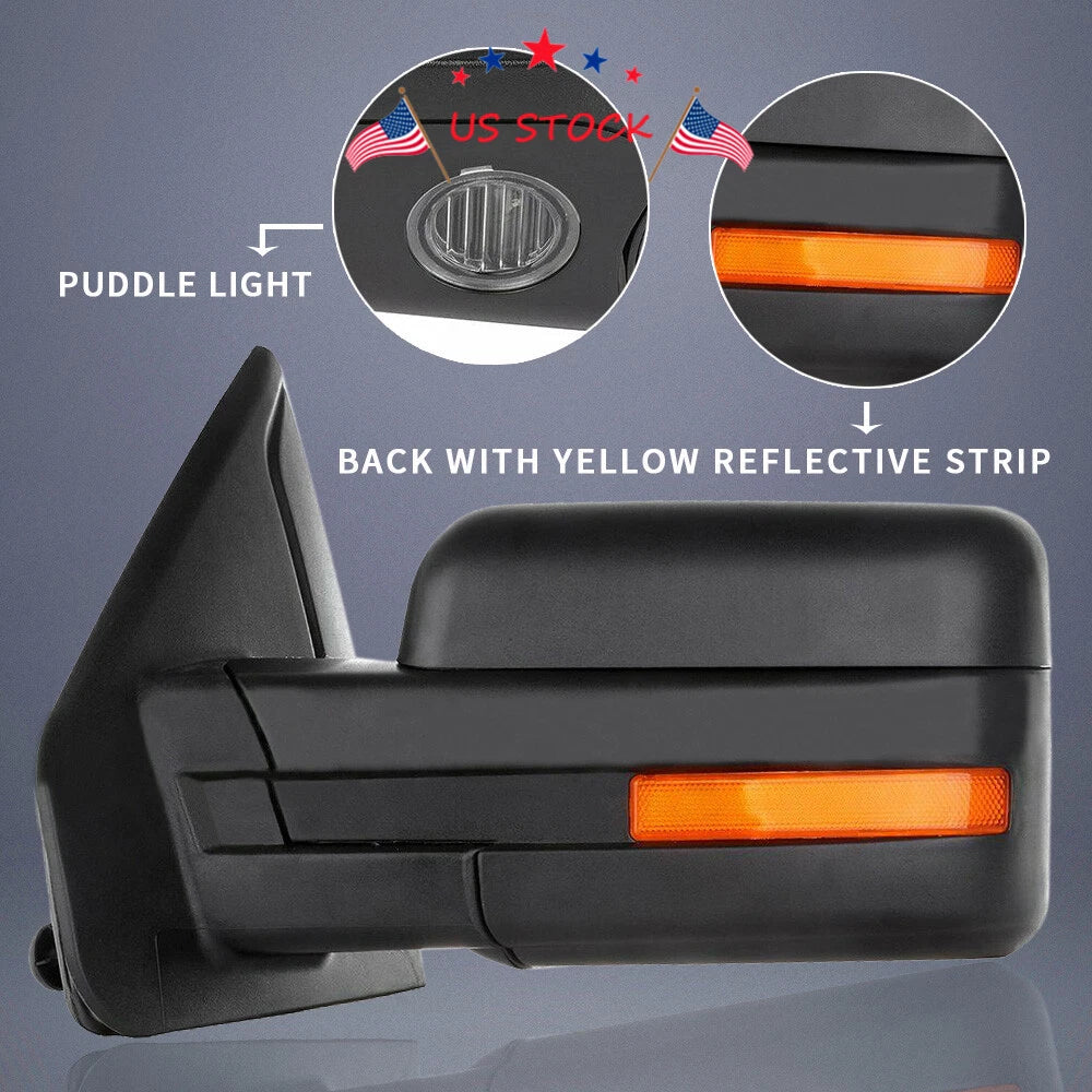 Set of 2 Power Heated LED Signal Side Mirrors for Ford F-150 (2007–2014)