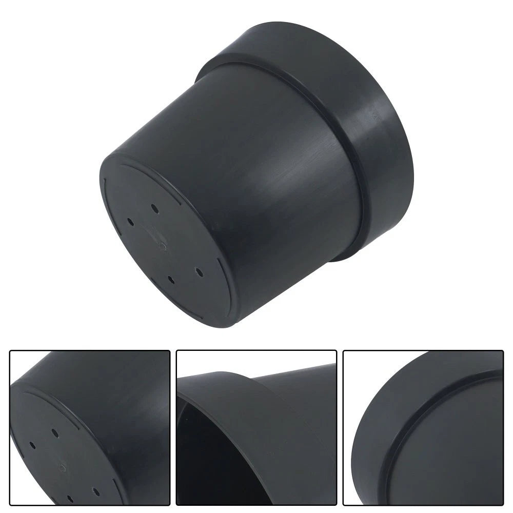 Set of 5 Gallon 12 Inch Black Plastic Round Pots for Plants