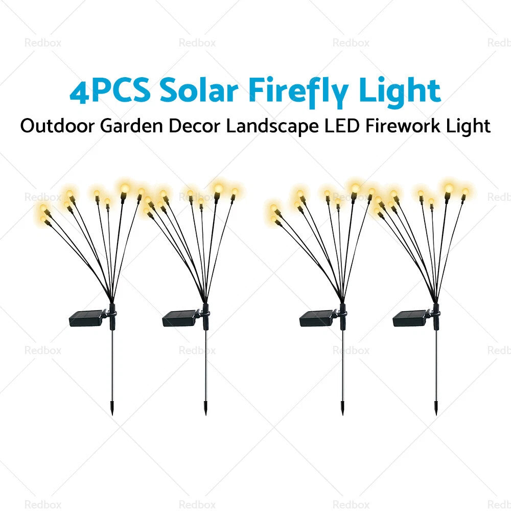 Set of 4 Solar Firefly LED Lights for Outdoor Garden Decor