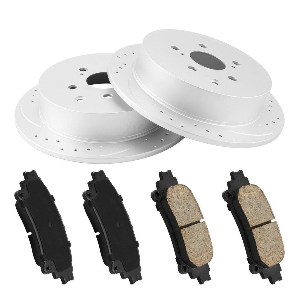 Rear Drilled Slotted Brake Rotors and Pads Kit for Toyota Sienna (2011–2020)