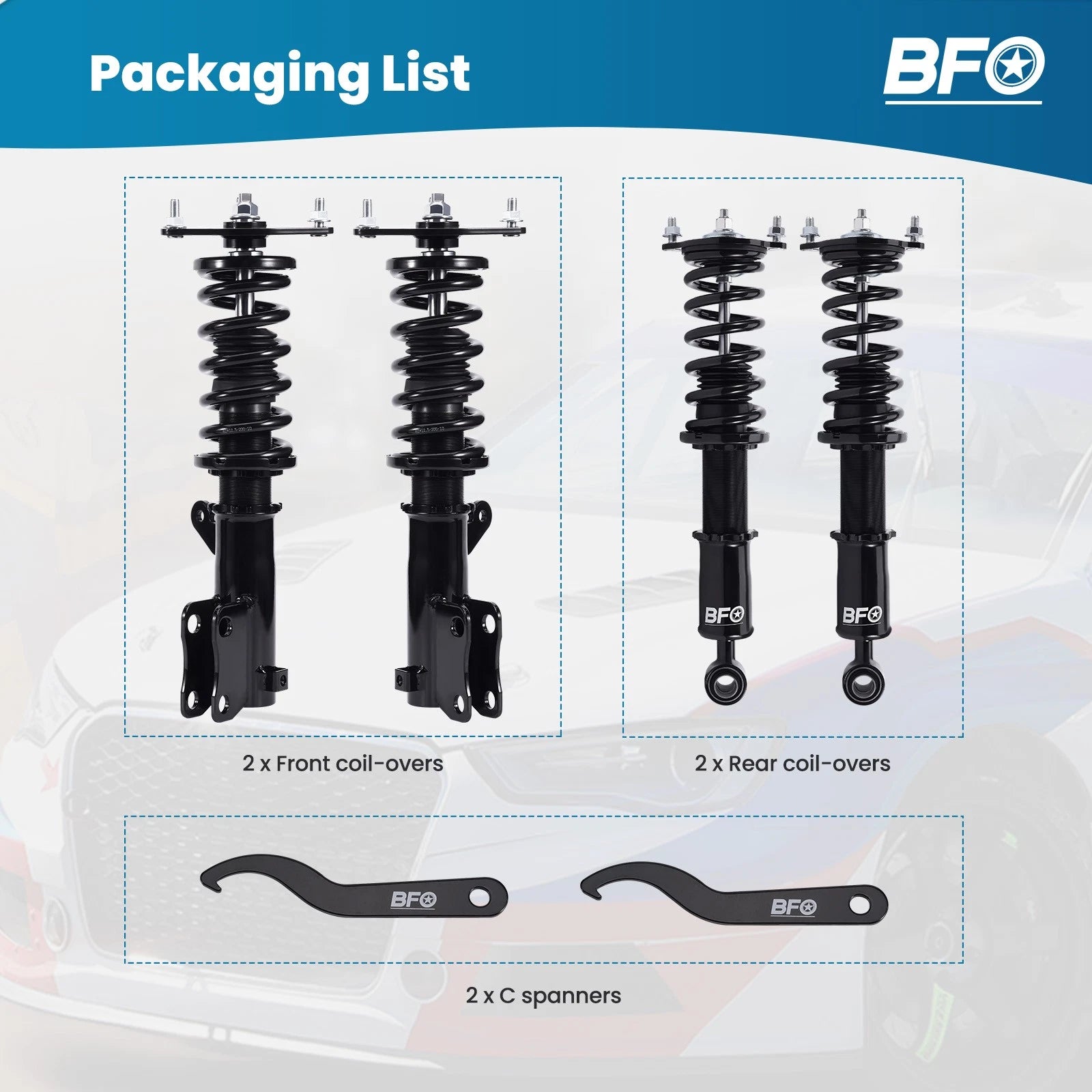 BFO Adjustable Coilover Shocks & Springs Kit for Mitsubishi Eclipse (2000–2005)