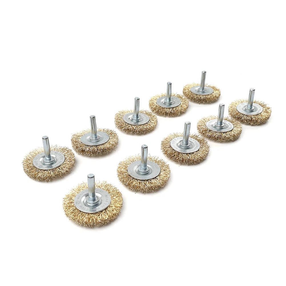 10X 2 Inch Wire Wheel Brush Set - Copper Plated Crimped Steel 1/4 Inch Shank
