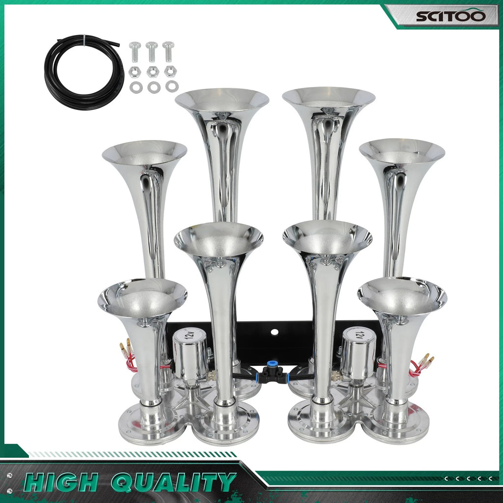 12V 8 Trumpet Air Horn Kit for Ford Chevy Ram Toyota