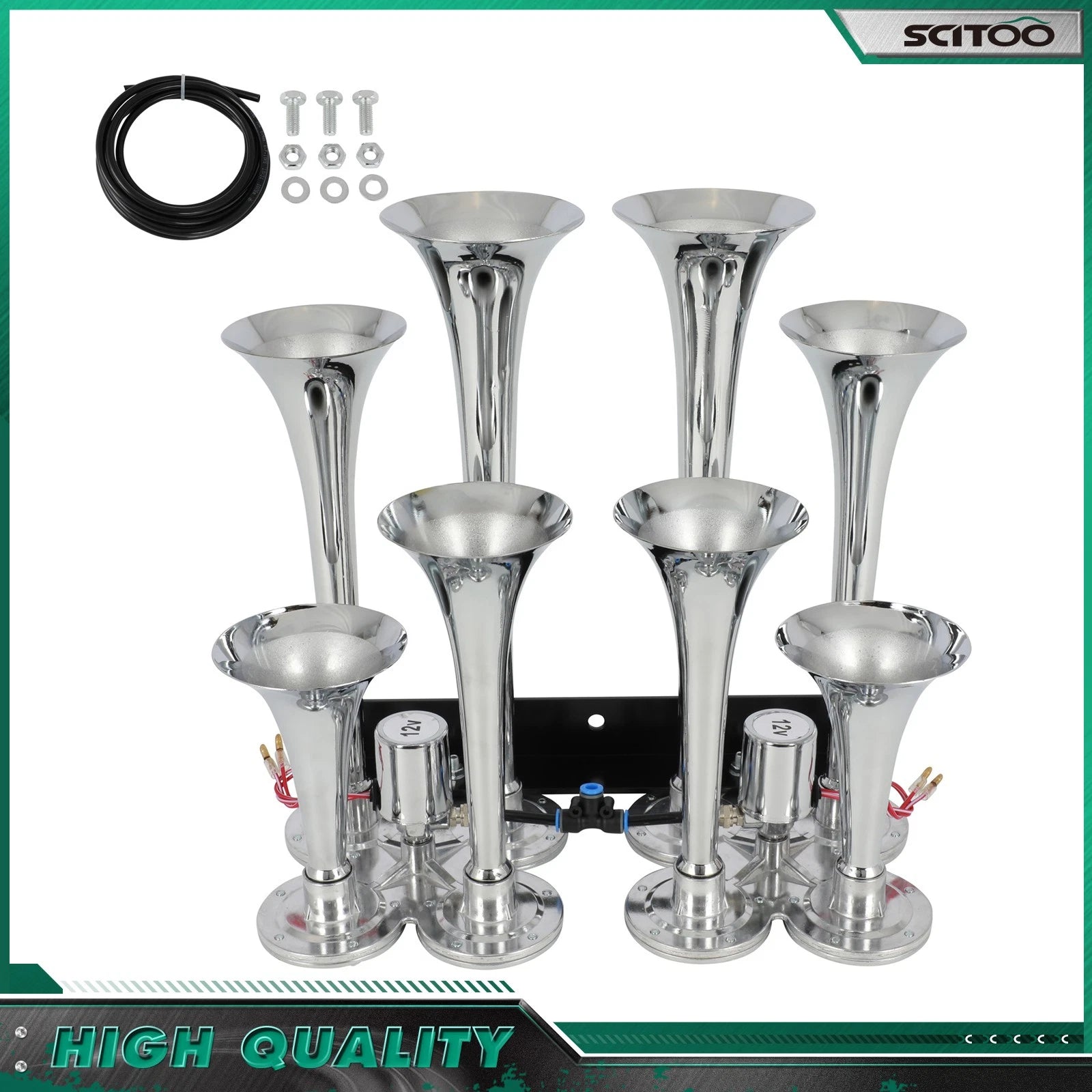 12V 8 Trumpet Air Horn Kit for Ford Chevy Ram Toyota