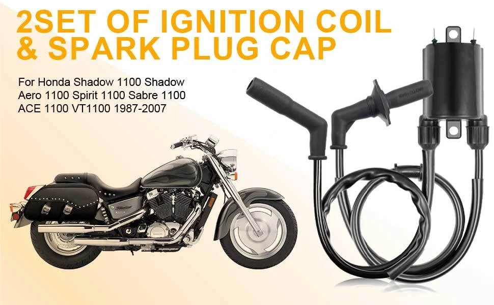 Ignition Coil & Spark Plug Cap for Honda Shadow 1100 VT1100 (1987-2007)
