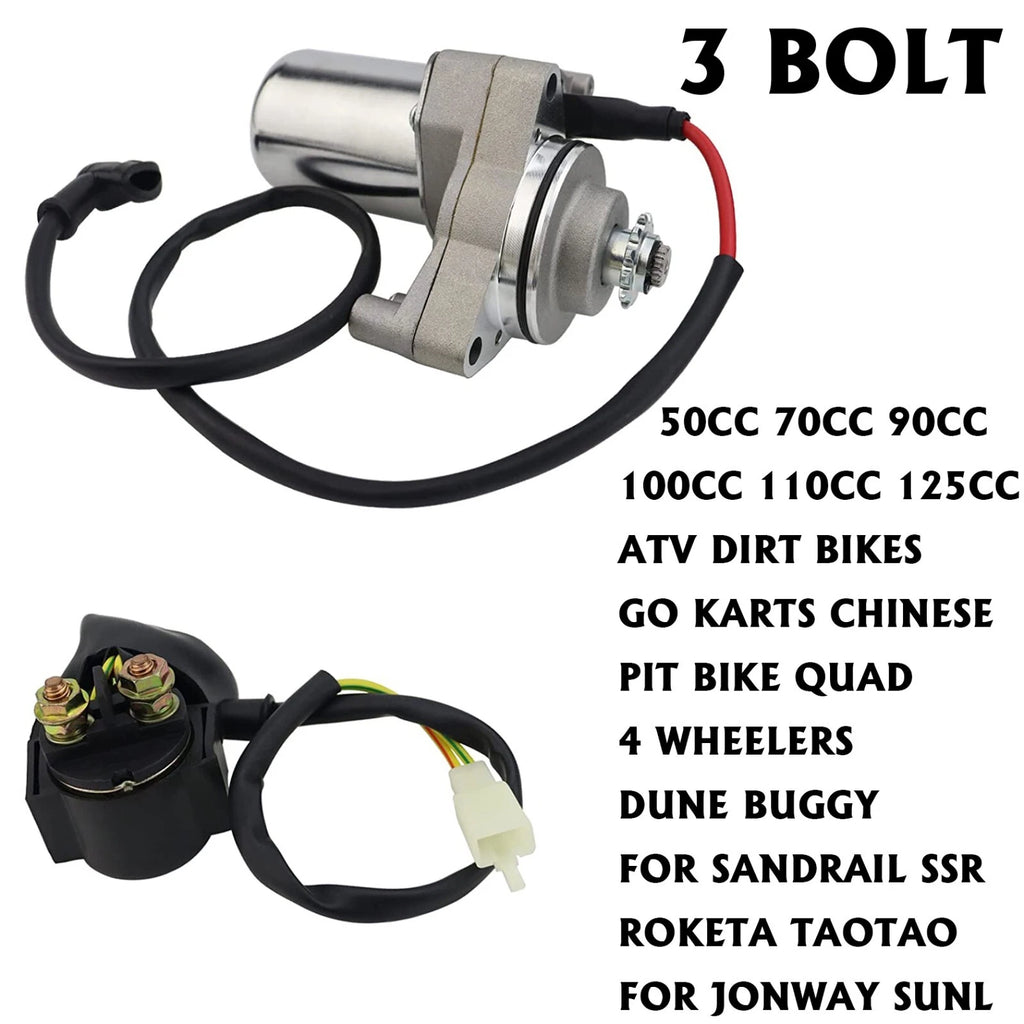 3 Bolt Starter & Relay for 50cc 70cc 90cc 100cc 110cc 125cc Dirt Bikes Go Karts