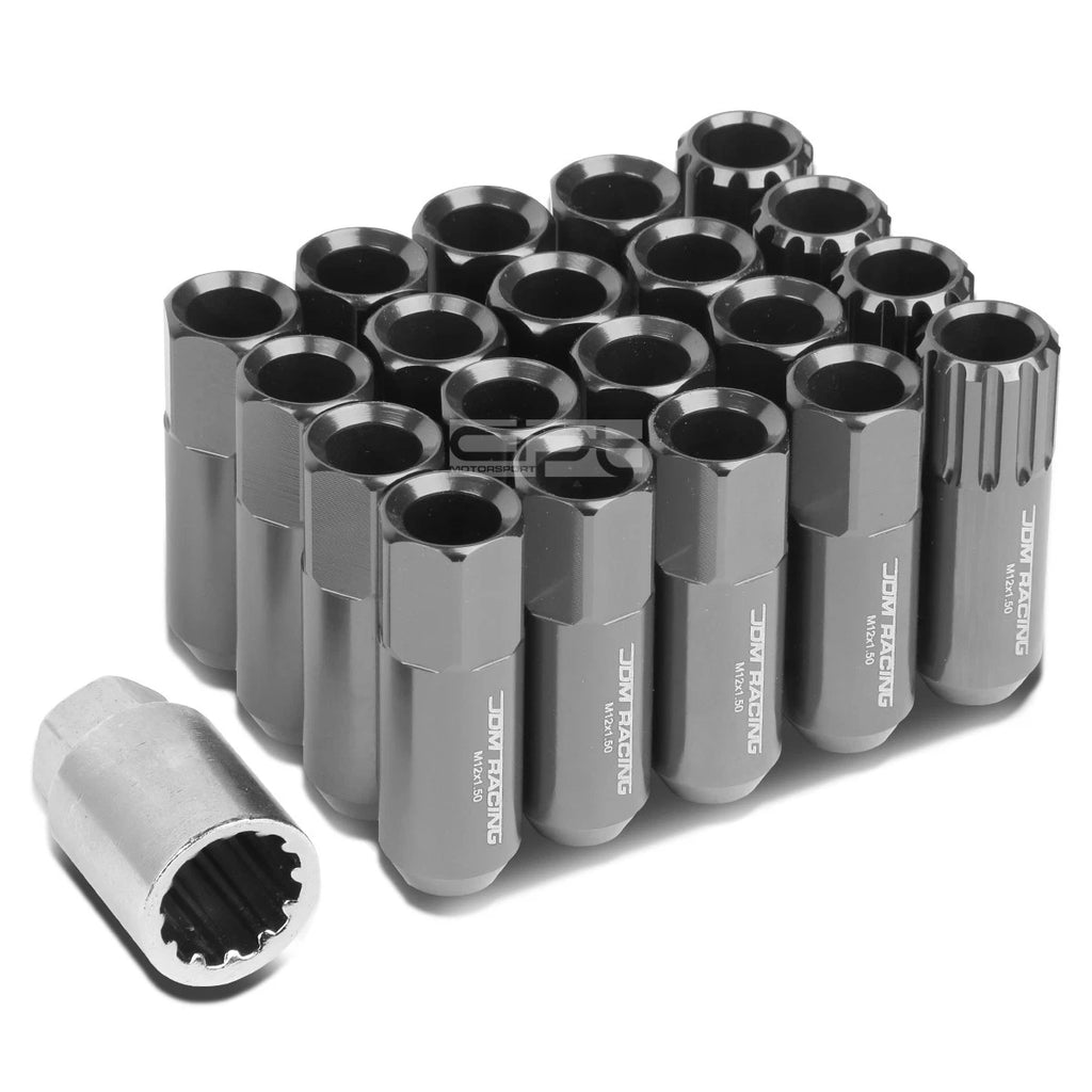 Set of 4 Open-End Aluminum Gun Metal Lug Nuts + Adapter M12x1.5 (Fits Various)