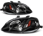 Headlight Assembly for Honda Civic (1999–2000) Black Light Pair