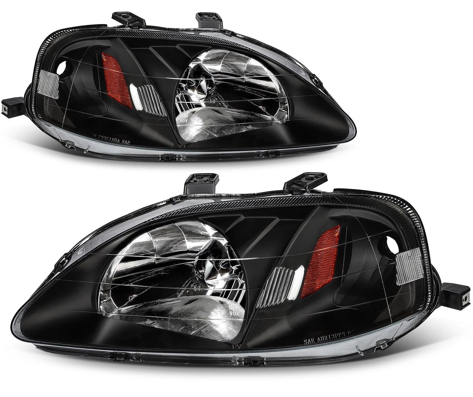 Headlight Assembly for Honda Civic (1999–2000) Black Light Pair