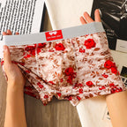 2X Ice Silk Boxer Shorts with Floral Prints for Men