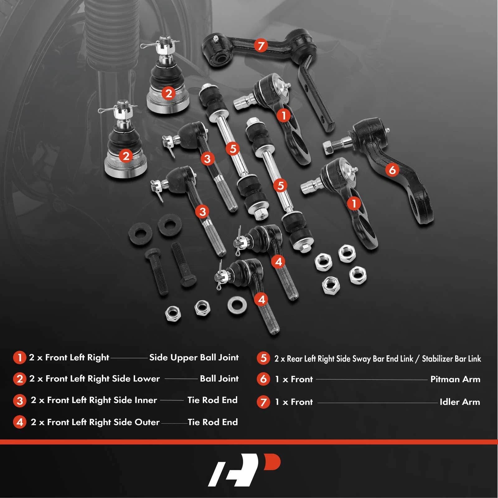 Set of 12 Rear Pitman & Idler Arm Ball Joints for Ford