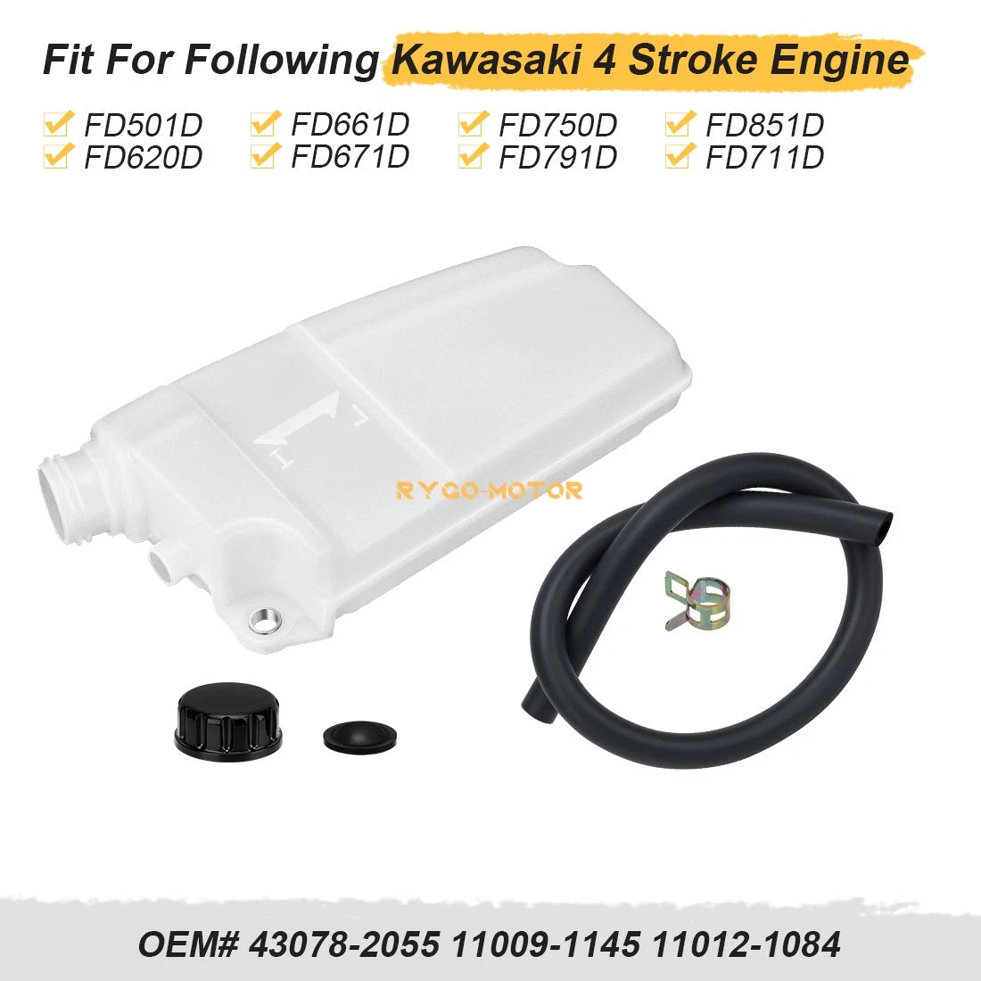 Coolant Reservoir w/ Hose Cap Clip for Kawasaki FD501D FD750D FD791D (2000–2023)