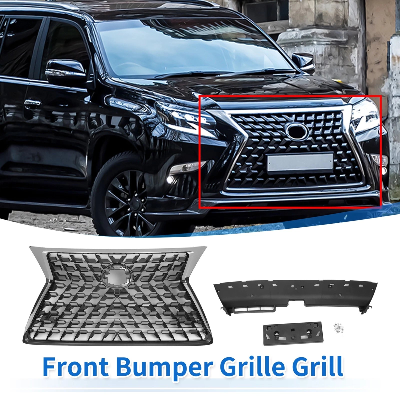 Front Hood Bumper Grille for Lexus GX460 (2021) - Black Facelift