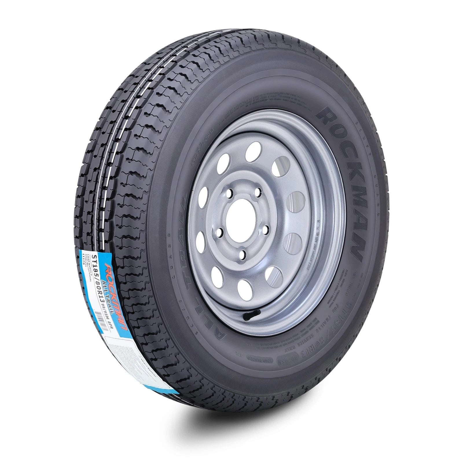 ROCKMAN ST185/80R13 Trailer Tire 8-Ply D 99M 5x4.5 Silver Mod Rim