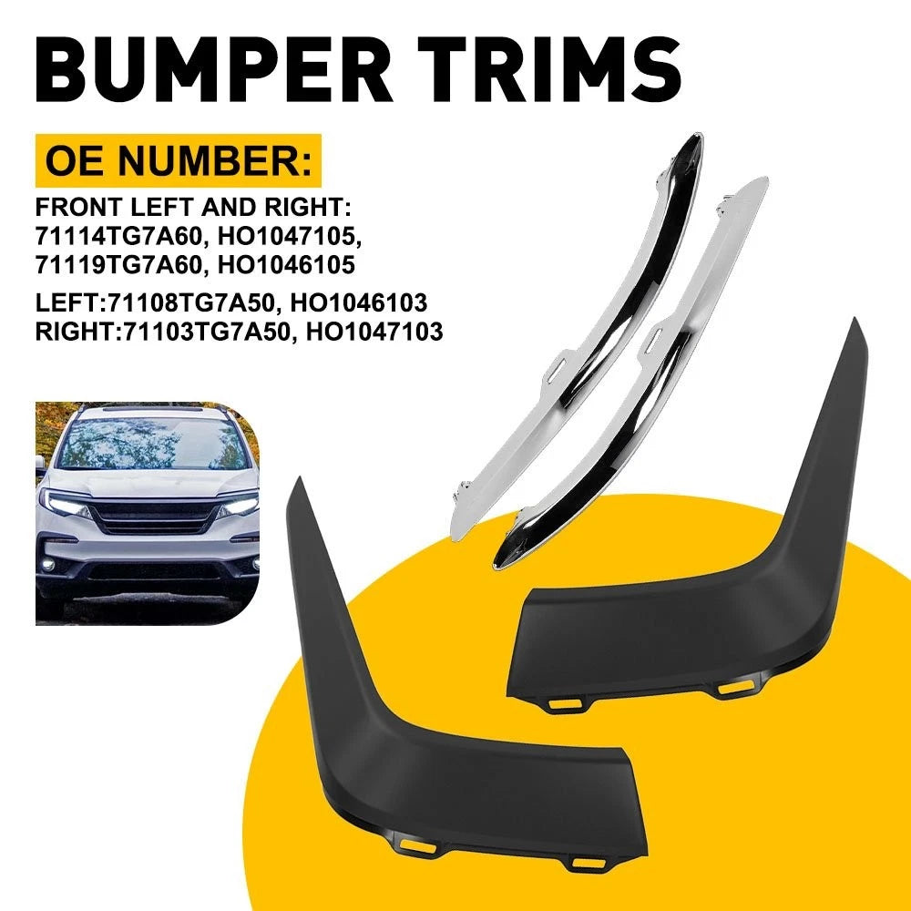 Set of 4 Bumper Molding Trims Black Chrome for Honda Pilot (2019–2022)
