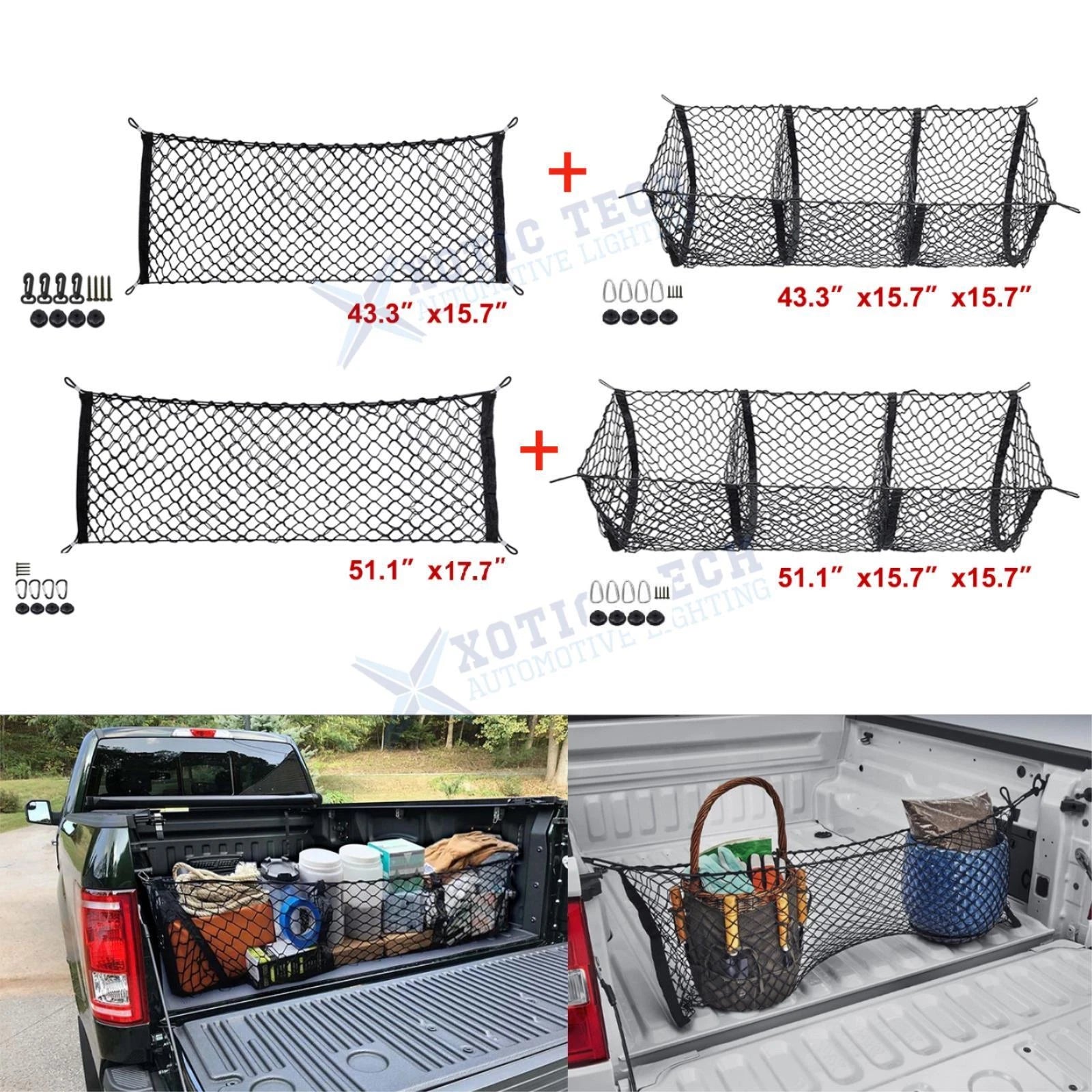 Nylon Truck Bed Divider Cargo Storage Net Organizer Combo Kit for Ford F-150 (2015-2023)
