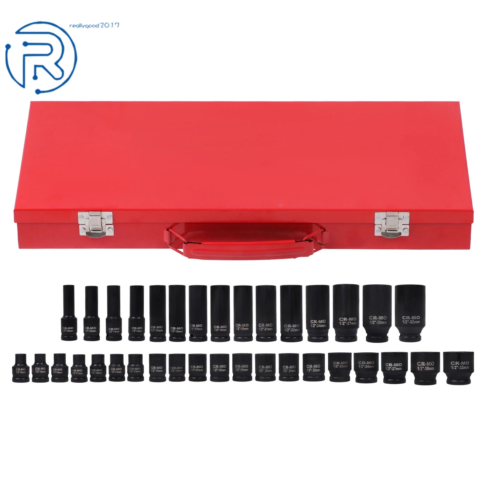35pcs 1/2" Deep Impact Socket Set for Metric Vehicles (8-32mm)