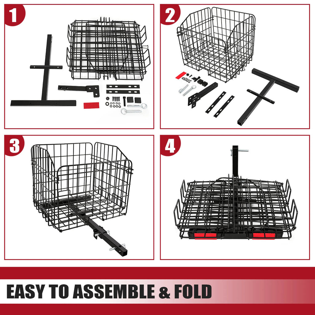 Folding Rear Basket for Mobility Scooters Power Chairs (1" Hitch Receiver)