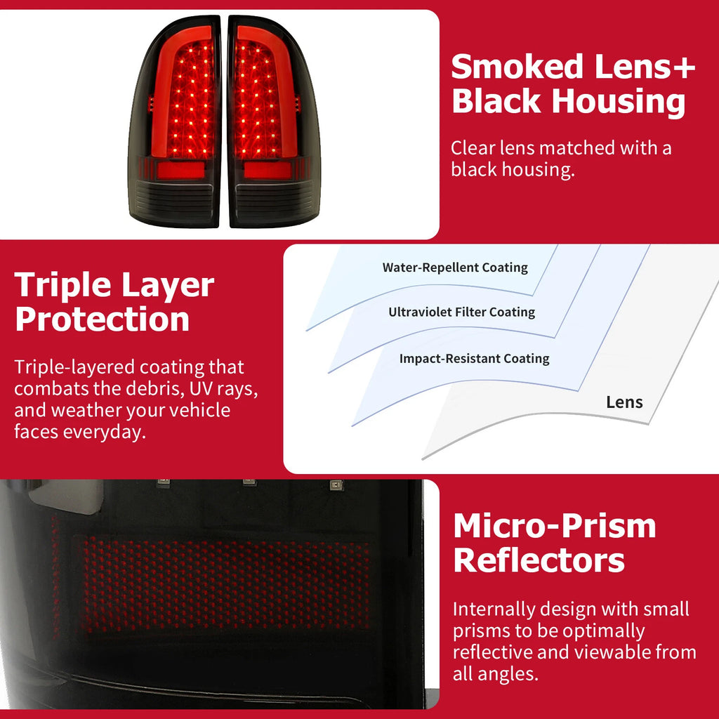 LED Tail Lights for Toyota Tacoma (2005–2015) Black Smoked Rear Brake Lamps Pair