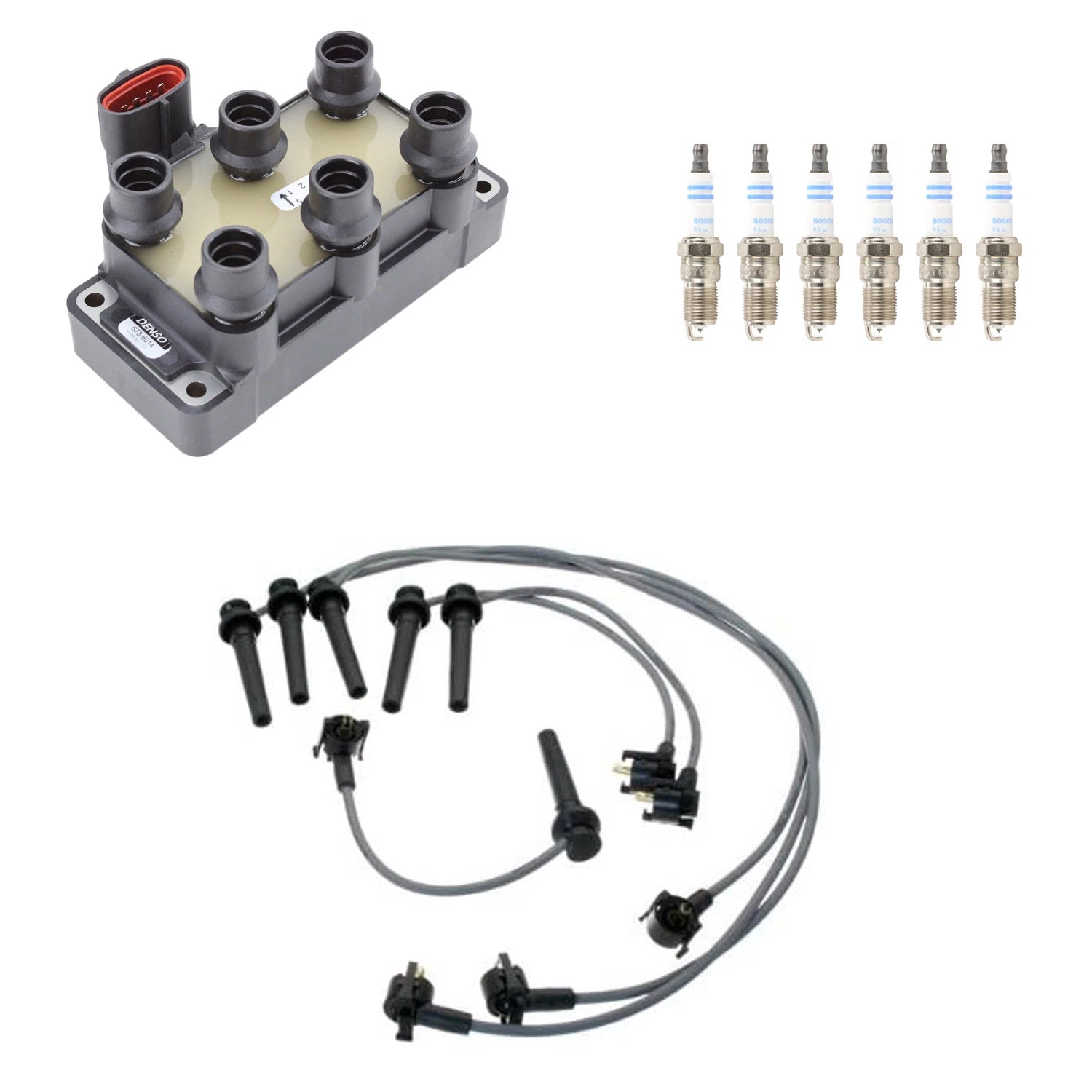 Set of 6 Denso Ignition Coil Wires & Bosch Platinum Spark Plugs for Cougar MPV (1999–2002)