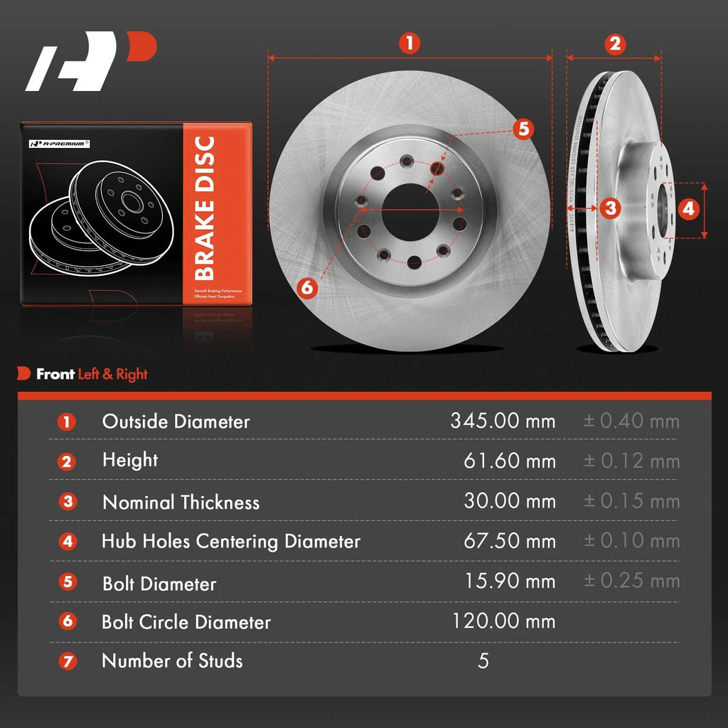 Front Disc Brake Rotors for Cadillac Camaro CTS (2016–2022)