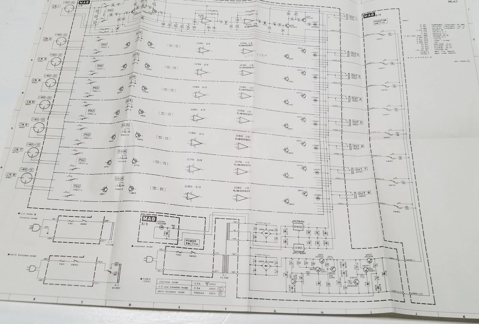Yamaha MLA7 Mic Line Amplifier Service Manual and Parts List